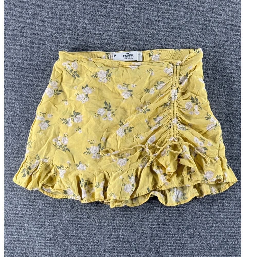 Hollister Yellow Floral Ruched Ruffle Mini Skort Ultra High Rise Womens Size M